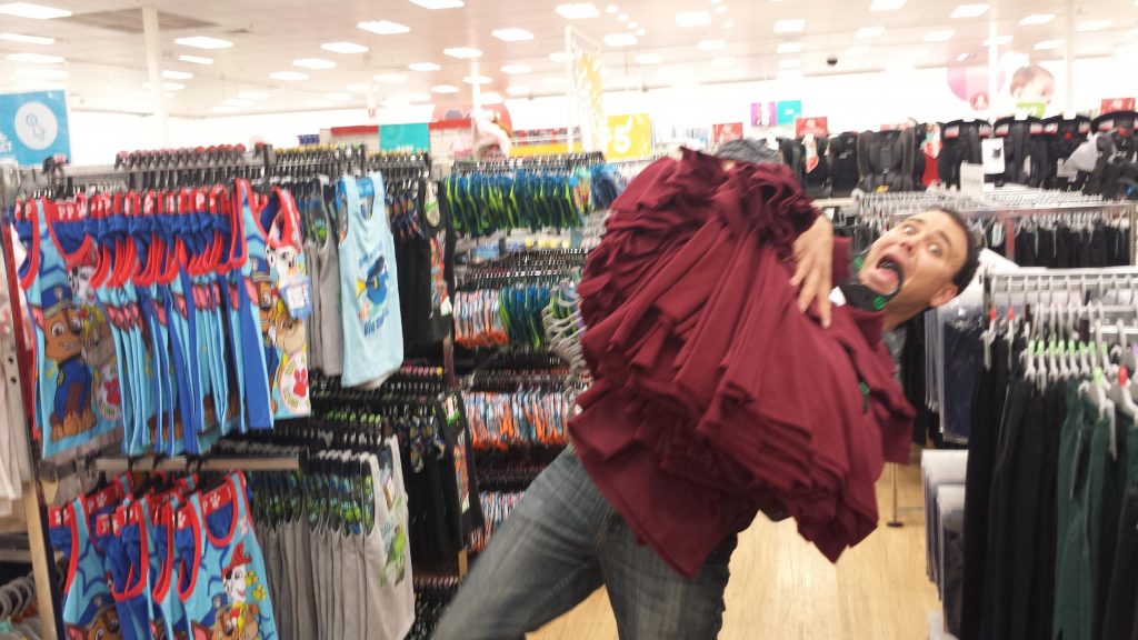 Goodwill sponsor, Mr D, buys school shirts to donate